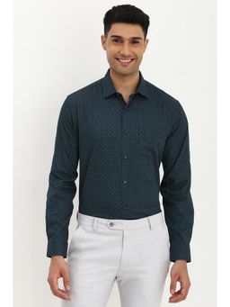 Allen Solly - Men Green Slim Fit Printed Full Sleeves Formal Shirt