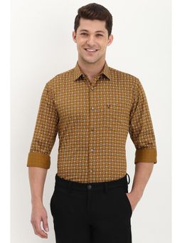 Allen Solly - Men Mustard Slim Fit Printed Full Sleeves Formal Shirt