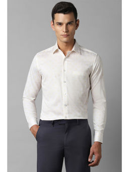 Louis Philippe - Men White Slim Fit Printed Full Sleeves Formal Shirt