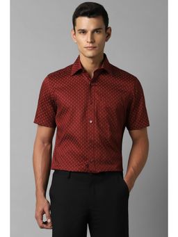 Louis Philippe - Men Maroon Classic Fit Printed Half Sleeves Formal Shirt