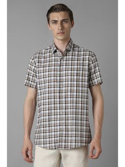 Louis Philippe - Men White Slim Fit Checks Half Sleeves Casual Shirt
