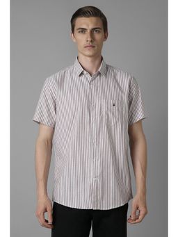 Louis Philippe - Men Brown Slim Fit Stripe Half Sleeves Casual Shirt