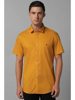 Louis Philippe - Men Yellow Slim Fit Textured Half Sleeves Casual Shirt