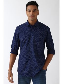 Peter England - Men Navy Blue Slim Fit Floral Print Shirt
