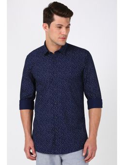 Peter England - Men Navy Blue Slim Fit Printed Shirt