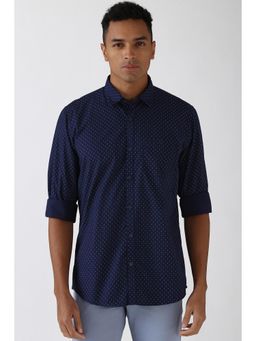 Peter England - Men Navy Blue Slim Fit Printed Shirt