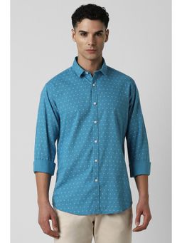 Van Heusen - Men Blue Slim Fit Printed Full Sleeves Casual Shirt