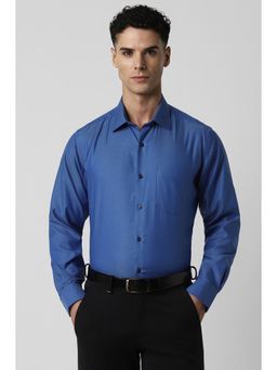 Van Heusen - Men Navy Blue Regular Fit Printed Full Sleeves Formal Shirt