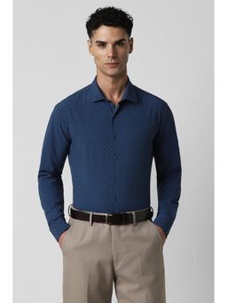 Van Heusen - Men Navy Blue Slim Fit Checks Full Sleeves Formal Shirt