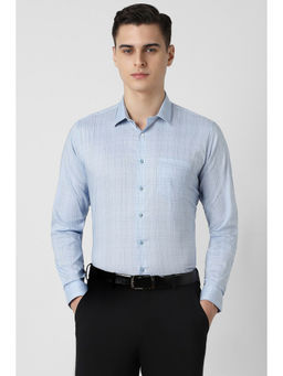 Van Heusen - Men Blue Slim Fit Checks Full Sleeves Formal Shirt