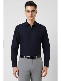 Van Heusen - Men Navy Blue Regular Fit Printed Full Sleeves Formal Shirt