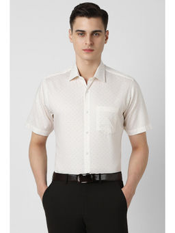 Van Heusen - Men Off White Regular Fit Printed Half Sleeves Formal Shirt