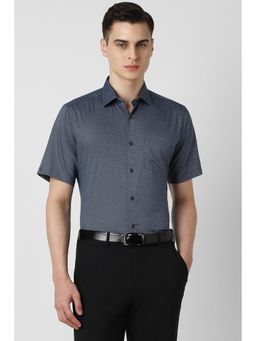 Van Heusen - Men Navy Blue Regular Fit Printed Half Sleeves Formal Shirt