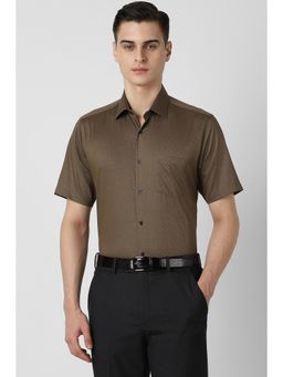 Van Heusen - Men Gold Regular Fit Printed Half Sleeves Formal Shirt