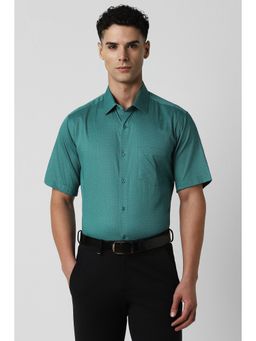 Van Heusen - Men Green Regular Fit Printed Half Sleeves Formal Shirt