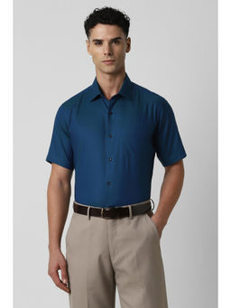 Van Heusen - Men Navy Blue Regular Fit Printed Half Sleeves Formal Shirt