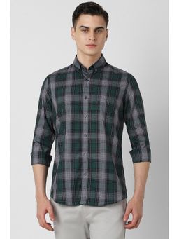 Van Heusen - Men Green Slim Checks Full Sleeves Casual Shirt