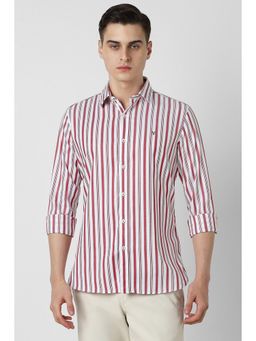 Van Heusen - Men White Slim Fit Stripe Full Sleeves Casual Shirt