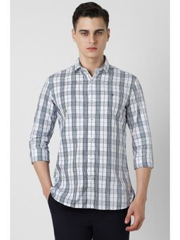 Van Heusen - Men White Slim Fit Checks Full Sleeves Casual Shirt
