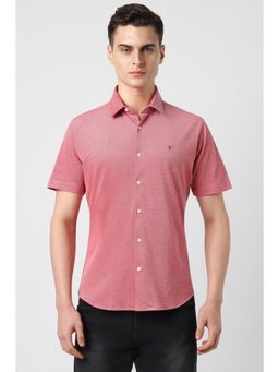 Van Heusen - Men Red Slim Fit Textured Half Sleeves Casual Shirt