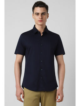Van Heusen - Men Navy Blue Slim Fit Solid Half Sleeves Casual Shirt