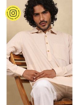 House of Chikankari - Men Handloom Beige Short Kurta