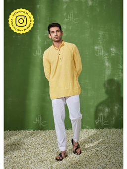 House of Chikankari - Shayan Chikankari Cotton Straight Short Men's Kurta (Yellow)