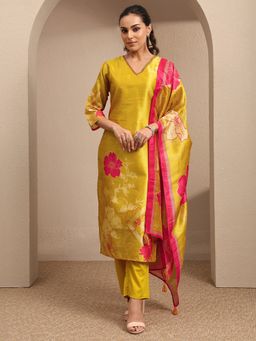 Libas - Mustard Embroidered Silk Blend Straight Kurta And Pant With Dupatta