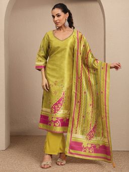 Libas - Green Printed Silk Blend Straight Kurta And Pant With Dupatta