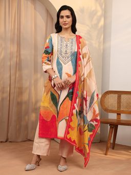 Libas - Multi-Color Printed Cotton Blend Straight Kurta And Pant With Dupatta
