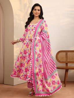 Libas - Pink Printed Cotton Blend A-Line Kurta And Pant With Dupatta