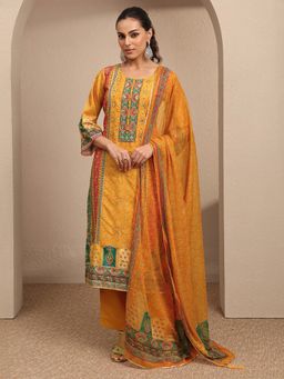 Libas - Mustard Printed Silk Blend Straight Kurta And Pant With Dupatta