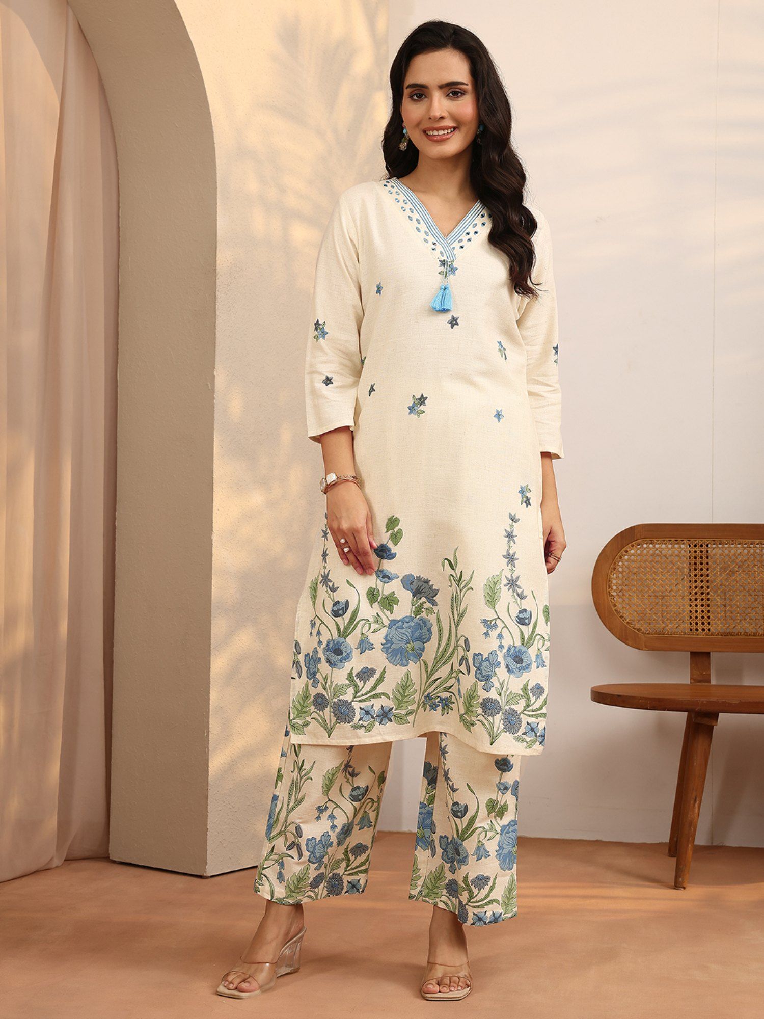 libas Off White Printed Cotton Blend Straight Co-Ord Set-picture-14