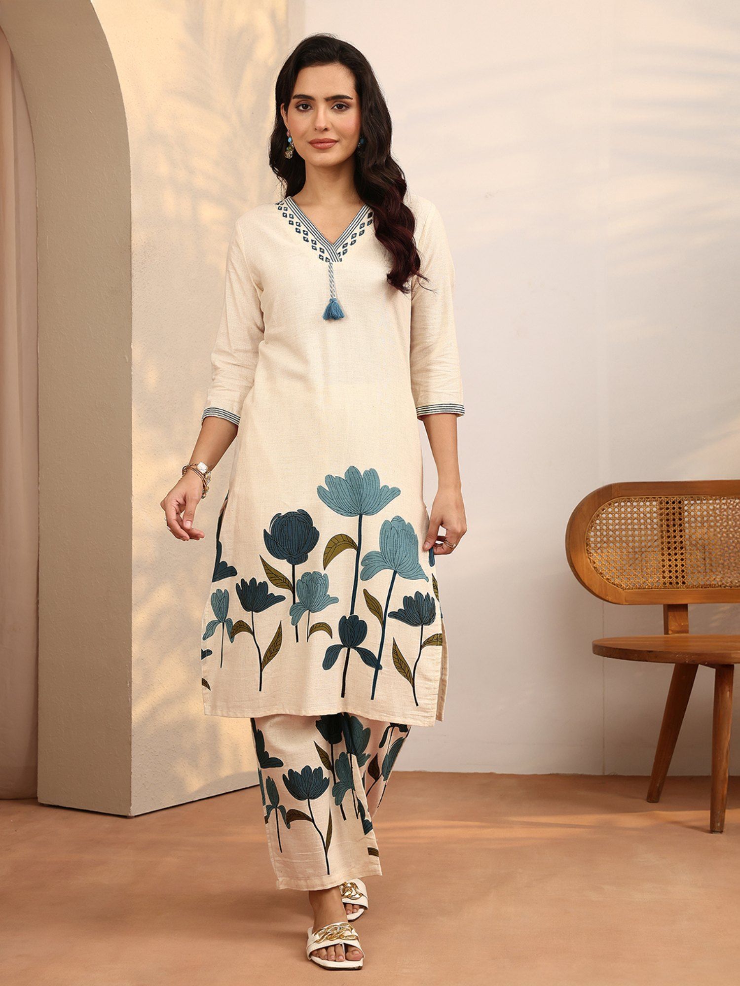 libas Off White Printed Cotton Blend Straight Co-Ord Set-picture-14