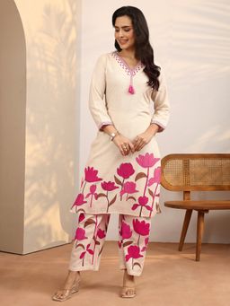 Libas - Off White Printed Cotton Blend Straight Co-Ord Set