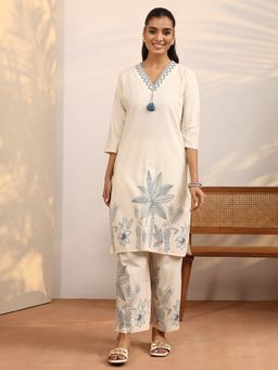 Libas - Off White Printed Cotton Blend Straight Co-Ord Set