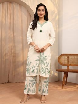 Libas - Off White Printed Cotton Blend Straight Co-Ord Set