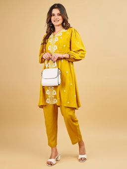 Tikhi Imli - Yellow Rayon With White Thread Work Embroidered Kurta And Pant