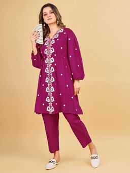 Tikhi Imli - Pink Rayon With White Thread Work Embroidered Kurta And Pant
