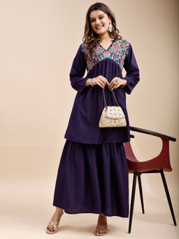 Tikhi Imli - Purple Silk Blend With Multi Thread Embroidered Kurta And Sharara
