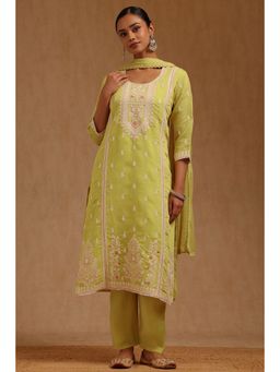 Soch - Womens Light Green Chanderi Embroidered Kurta And Pant With Dupatta