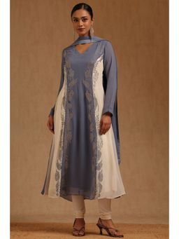 Soch - Womens Blue Georgette Embellished With Stone Work Kurta And Churidar With Dupatta