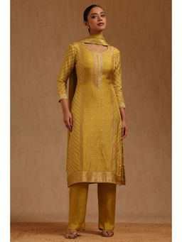 Soch - Womens Light Green Dola Silk Bandhani Printed Zari Kurta And Pant With Dupatta