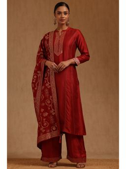 Soch - Womens Maroon Vichitra Zari Woven Kurta And Palazzo With Dupatta