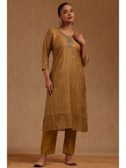 Soch - Womens Gold Chanderi Floral With Cutdana Kurta And Pant