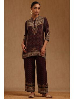 Soch - Womens Wine Crepe Ethnic Motifs Co-Ord Set