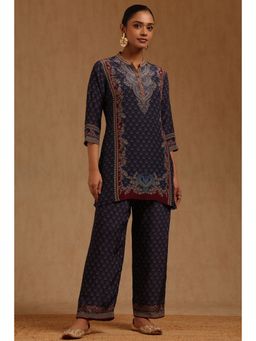Soch - Womens Blue Crepe Ethnic Motifs Co-Ord Set