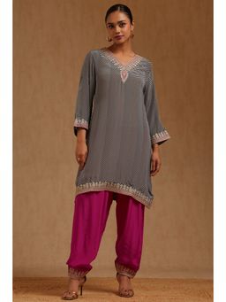 Soch - Womens Black Crepe Chevrons Printed With Zari Embroidery Kurta And Salwar