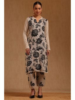 Soch - Womens Beige Acrylic Floral Winter Kurta And Pant