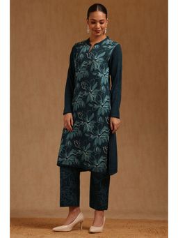 Soch - Womens Teal Green Acrylic Floral Winter Kurta And Pant